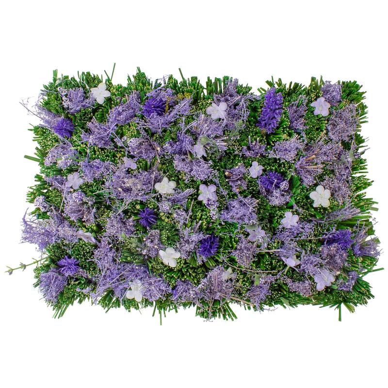Mixed Floral and Grass Artificial Spring Mat - 13" - Purple and Green