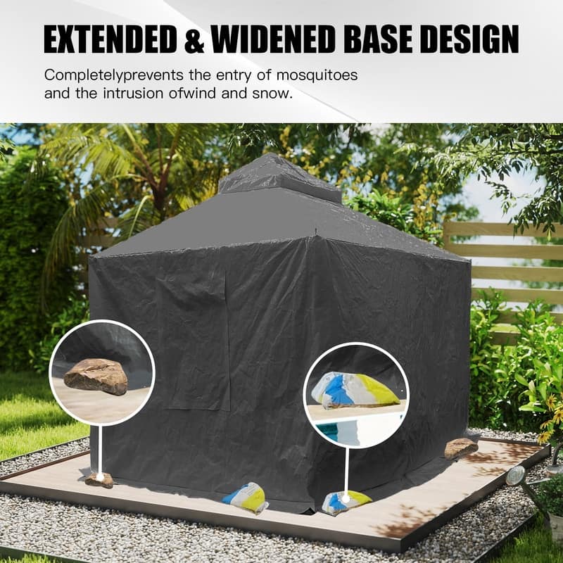 Domi 8' x 8' Universal Winter Gazebo Cover, All Season Waterproof Enclosed Cover with Sidewalls & Ventilated Mesh Windows, White - Dark Grey - 10' x 12'