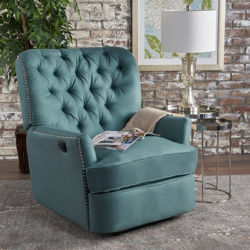 Salomo Tufted Fabric Power Recliner by Christopher Knight Home - dark teal + black