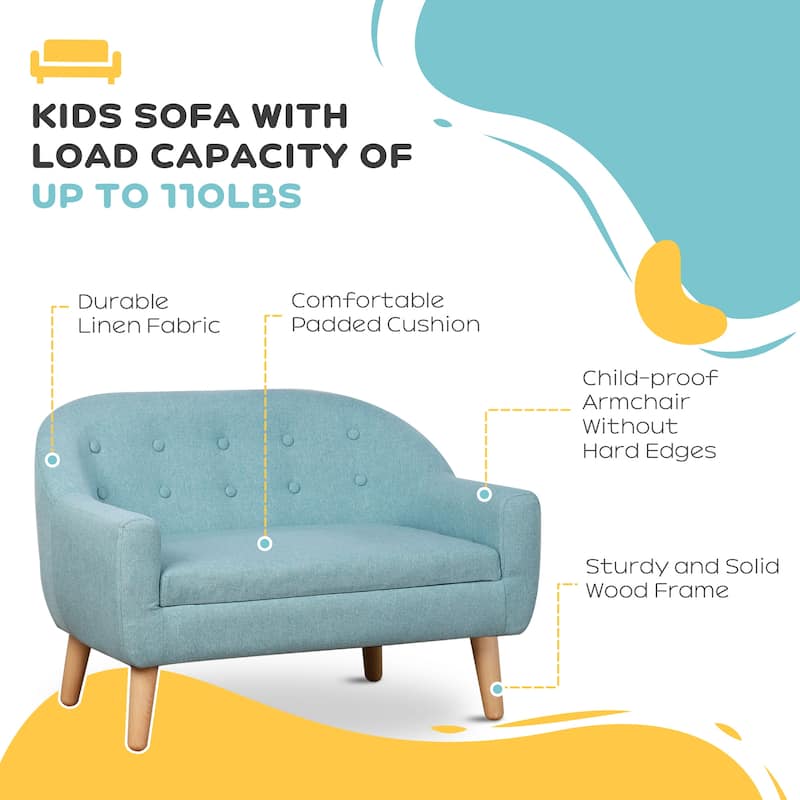 Kids Sofa for 2 Children Ages 3 to 7 Comfortable Upholstered Wooden Frame - 30" x 20" x 21"