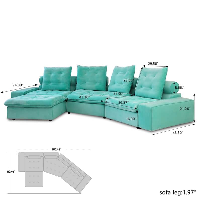 Stupendous Miami Modular Sofa Down Filled Curved Cloud Sectional Sofa 4 Seater with Ottoman