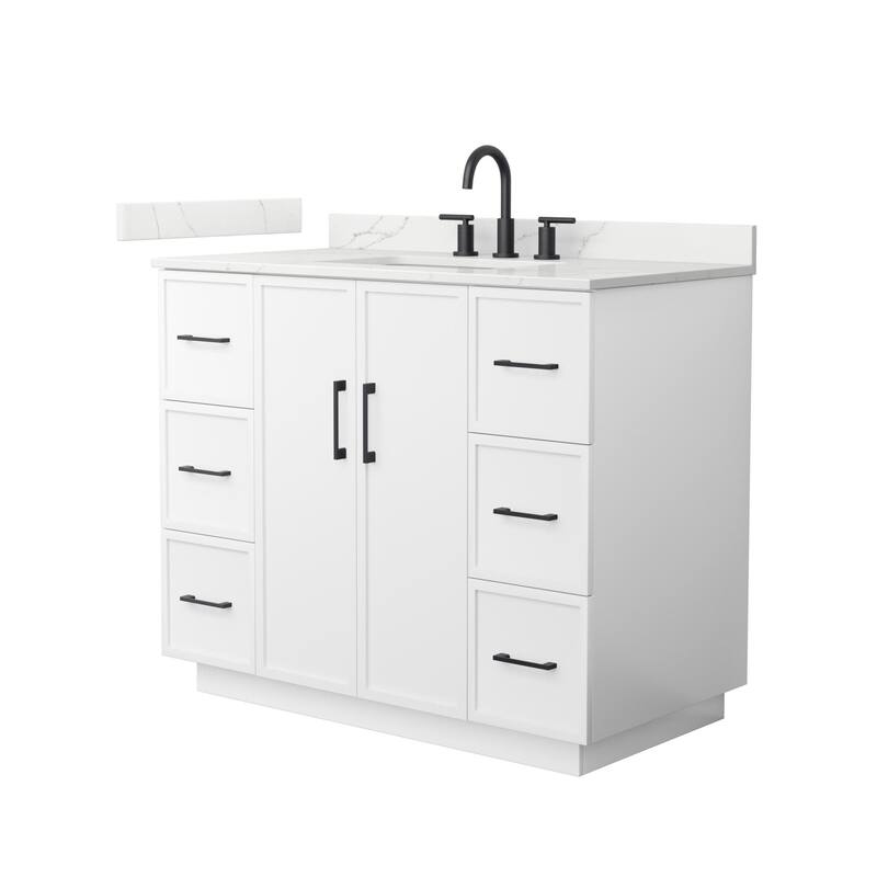Wyndham Collection WCH7474-42S-QTZ-US3MXX Elan TK 42" Free Standing - White / Giotto Quartz Top / Matte Black Hardware