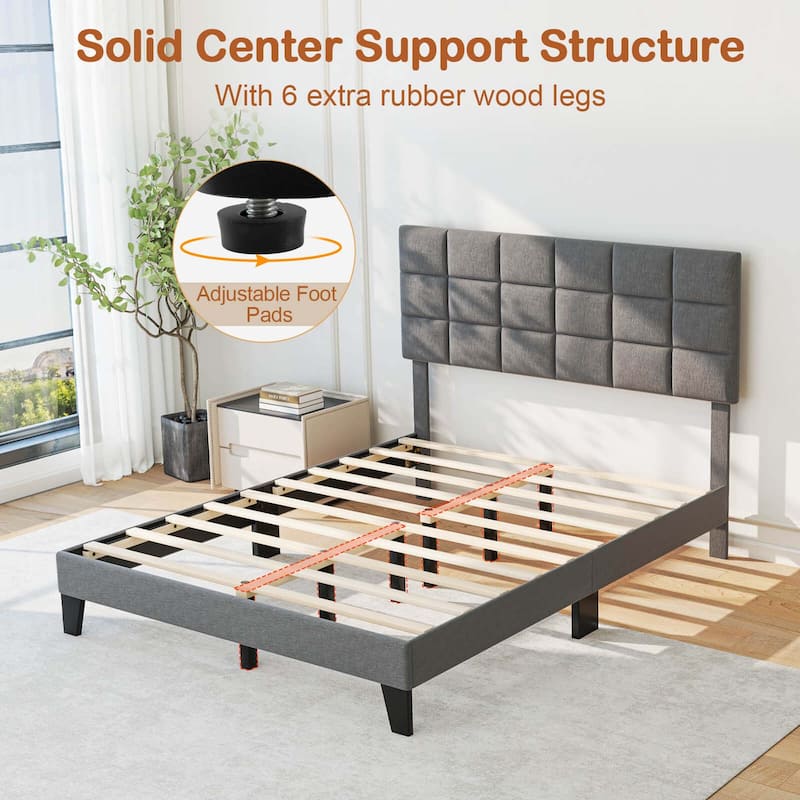 Costway Full/Queen/King Size Bed Frame Modern Linen Fabric Upholstered