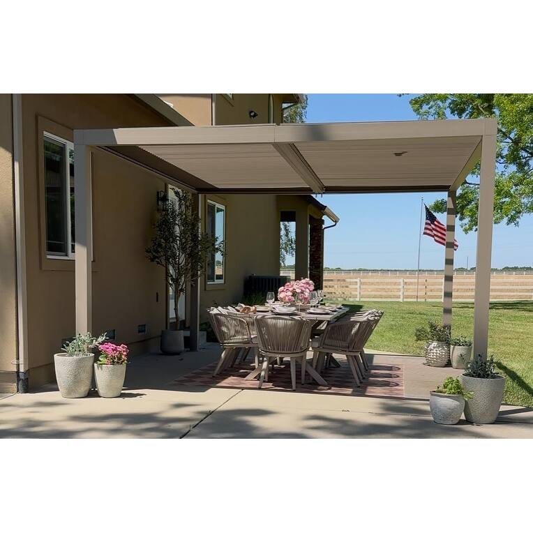 PURPLE LEAF Louvered Pergola Outdoor Aluminum Pergola with Adjustable Roof for Patio Hardtop Gazebo - 12' x 14' - Champagne