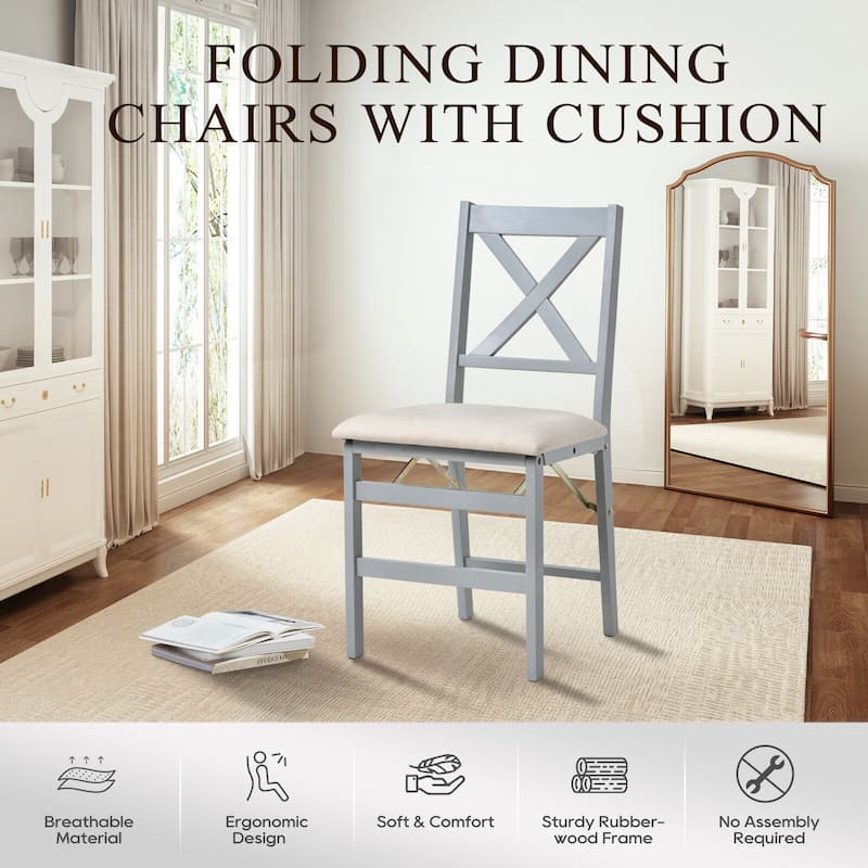 Folding Dining Chairs Set of 2 - Upholstered Wooden Frame - Indoor/Outdoor Space Saver - Pre-Assembled - Set of 2