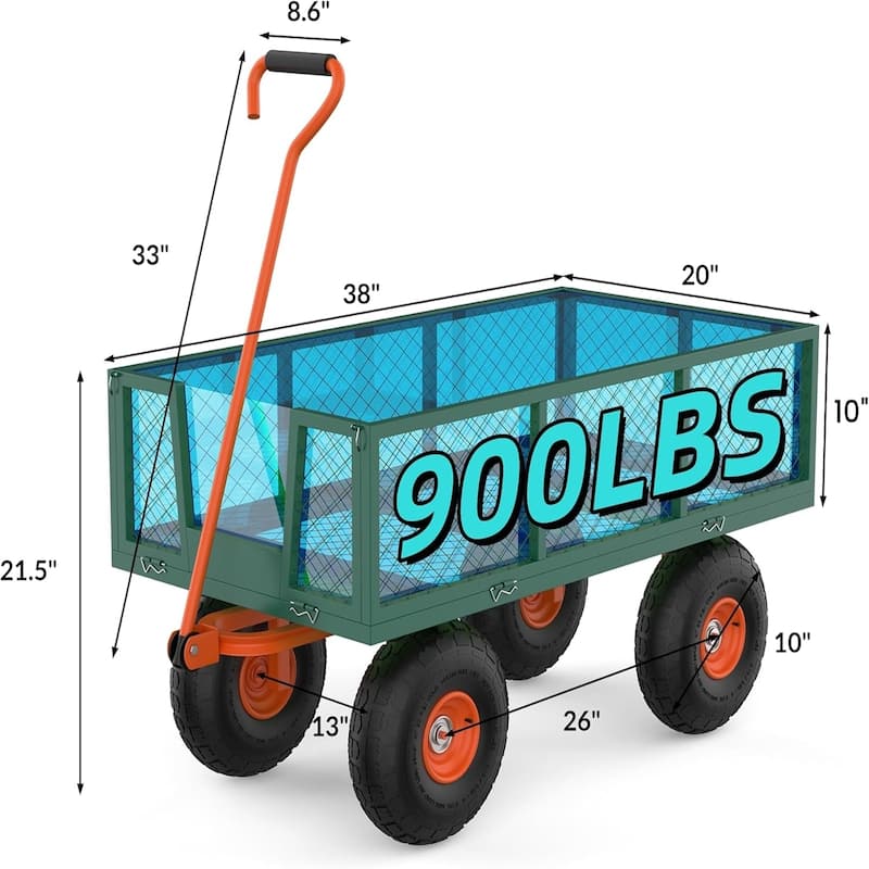 900 lb Capacity Steel Garden Cart Green + Orange