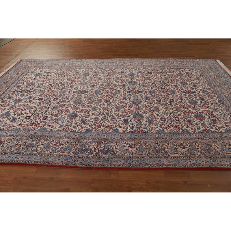 Hand Knotted Oriental 100% Wool Carpet Traditional All-Over Beige & Ivories Nain Area Rug - 11' 1'' X 7' 4''