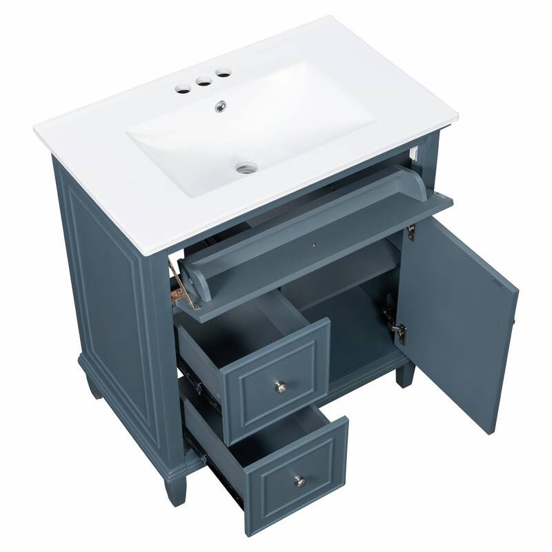 30 Inch Bathroom Vanity with Sink, Modern Vanity Cabinet with One Flip Drawer and Two Storage Drawers