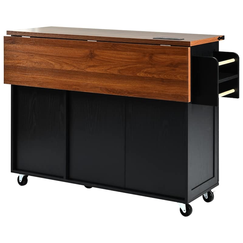 54.5"Wood Rolling Kitchen Island w/ Power Outlet,Internal Storage Rack