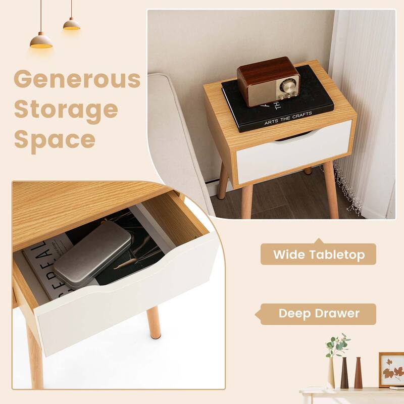 Costway Nightstand End Side Sofa Table Storage Drawer Living Room with
