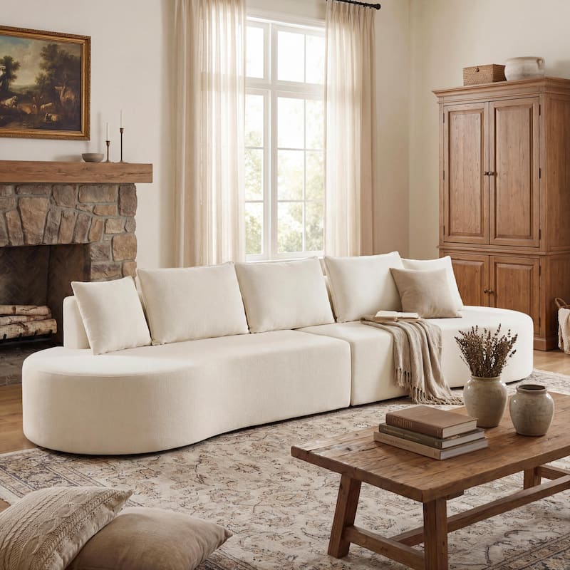 Christopher Knight Home - Curved Modular 138.6" Upholstered Sectional Sofa - Beige