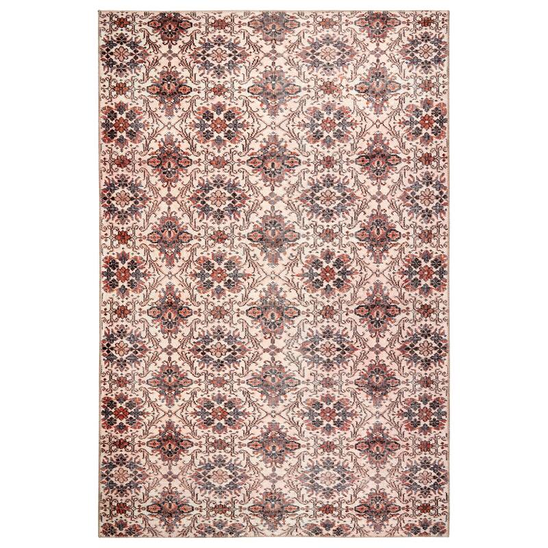 Terra by Obeetee Bergen Floral Tile Beige Rug - Natural/Criss Cross - 5' x 7'6"