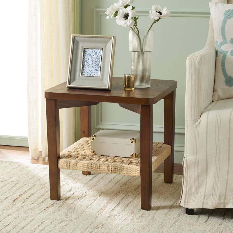 SAFAVIEH Home Raki 1 Shelf End Table - 19"W x 19"D x 19"H - Walnut