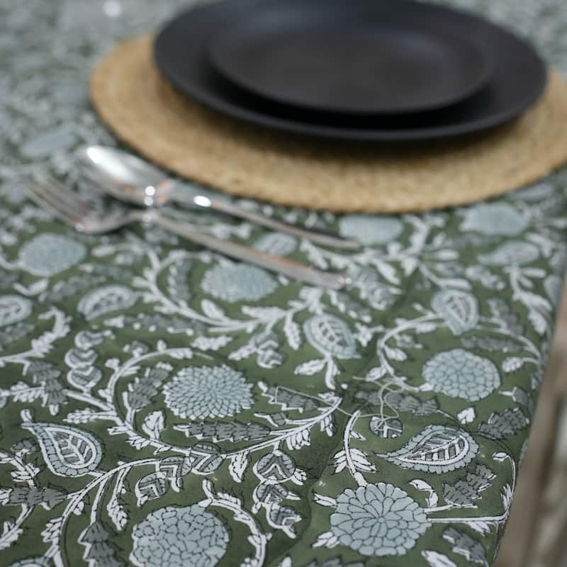 Fabdivine Handmade Block Print Cotton Brown Table Cover or Cloth Dining, Farmhouse & Kitchen Décor