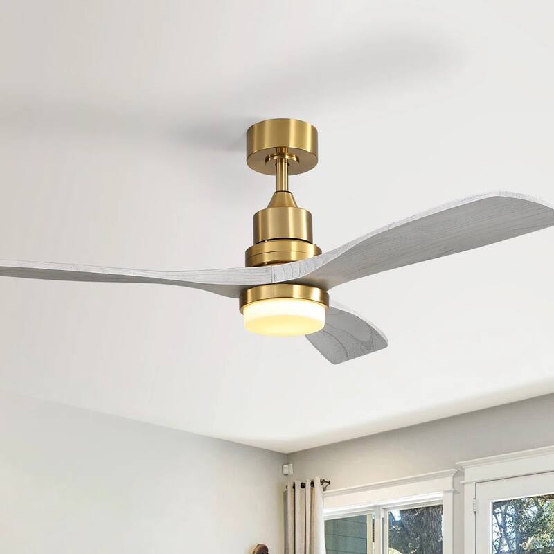 52 Inch Remote Ceiling Fans with Lights Modern Solid Wood Outdoor Ceiling Fan for Bedroom Living Room Indoor Farmhouse - Gold with Light Grey Wood