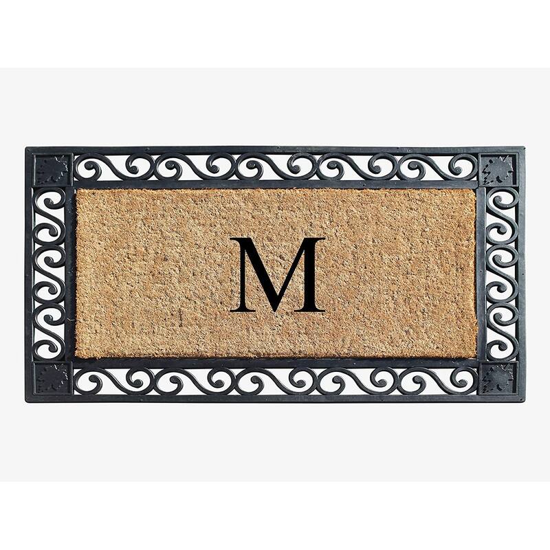 A1HC Rubber and Coir Maple Leaf, Heavy Weight Durable Monogrammed Doormat, 23"X38" Black - M   