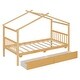 preview thumbnail 23 of 72, Creativity House Bed Twin Size Frame with 2 Wood Drawers for Boys Girls, Wood Platform Bed with Roof No Box Spring Needed