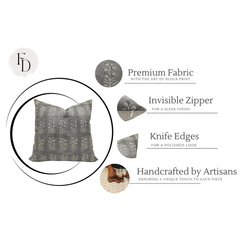 Fabdivine Linen Outdoor Sofa Block print pillow Cover
