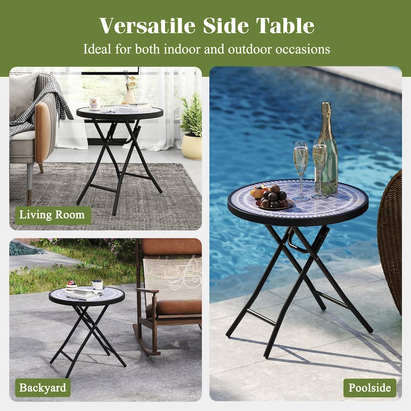 Costway 18" Folding Side Table Round Compact Coffee Table with - See Details