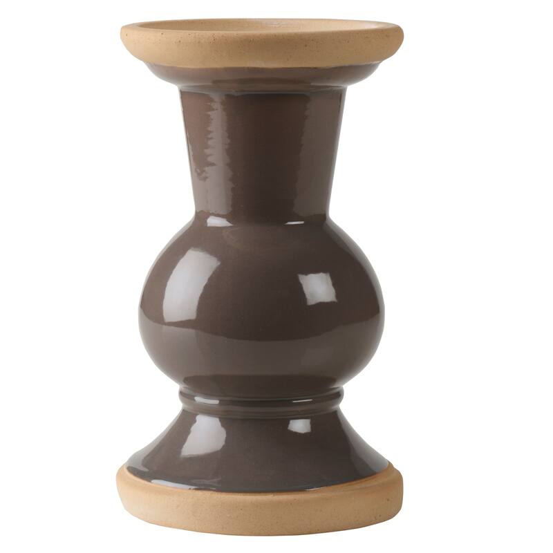 Elements Gray Ceramic Candle Holder, 7 Inch