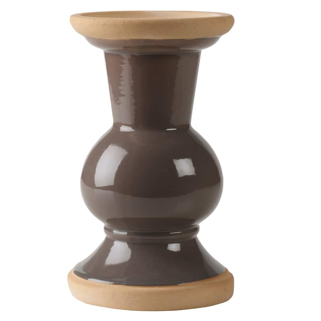 Elements Gray Ceramic Candle Holder, 7 Inch