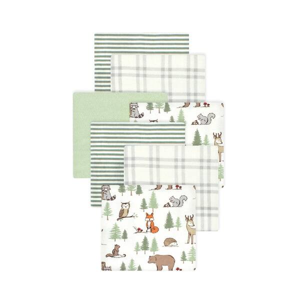 slide 1 of 1, Little Treasure Hudson Baby Boys Cotton Poly Flannel Receiving Blankets Multipack, Green Forest Animals, 30x30 inches 30x30 inches - Green Forest Animals