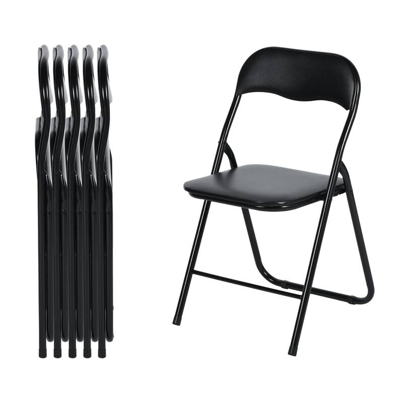 Homy Casa Set Black Folding Dining Chairs, Metal Frame PVC Seat