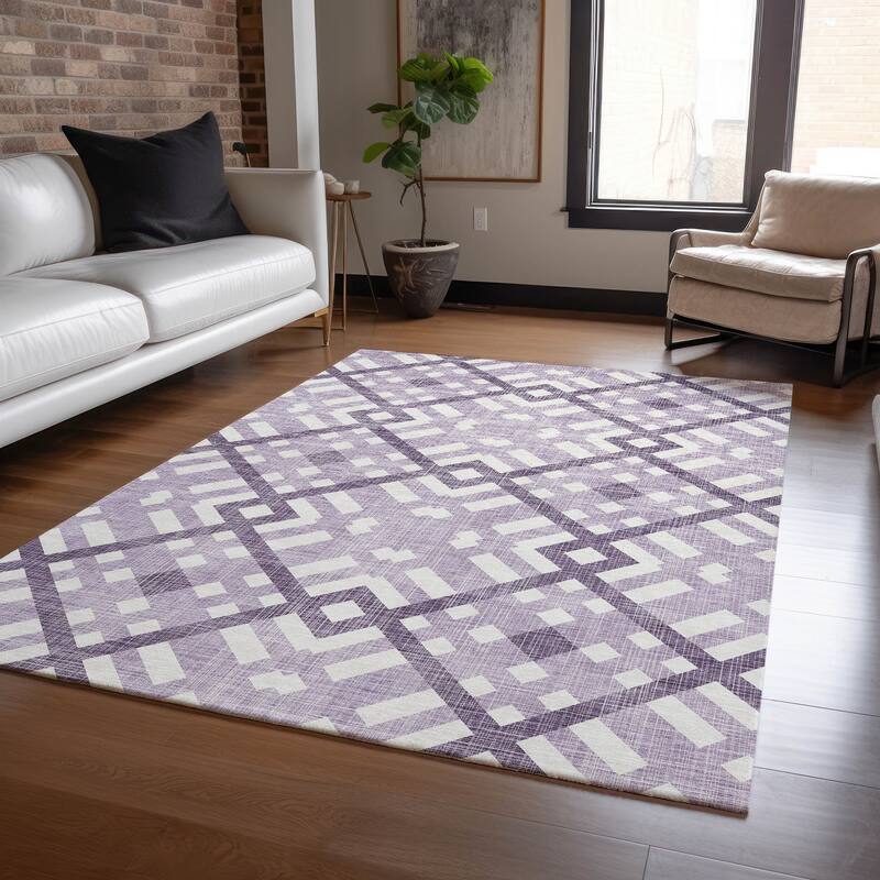 Machine Washable Indoor/ Outdoor Chantille Contemporary Trellis Rug - Purple - 9' x 12'