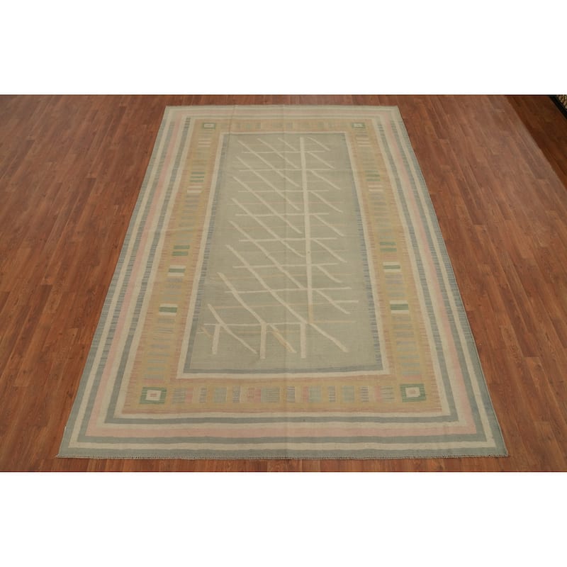 Hand Woven Southwestern Wool Grey Geometric Area Rug - 9' 9'' X 7' 0''