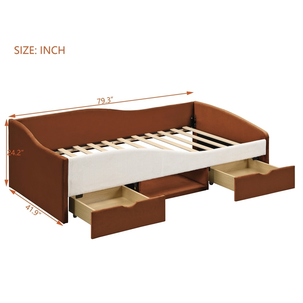 Upholstered Daybed Frame with 2 Storage Drawers