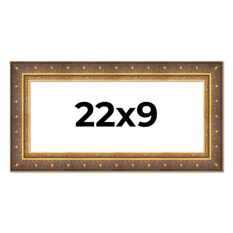 22x9 Frame Gold Real Wood Picture Frame inches Interior Frame Depth 1 inches Museo Bronze Ornate Photo Frame with UV Acrylic