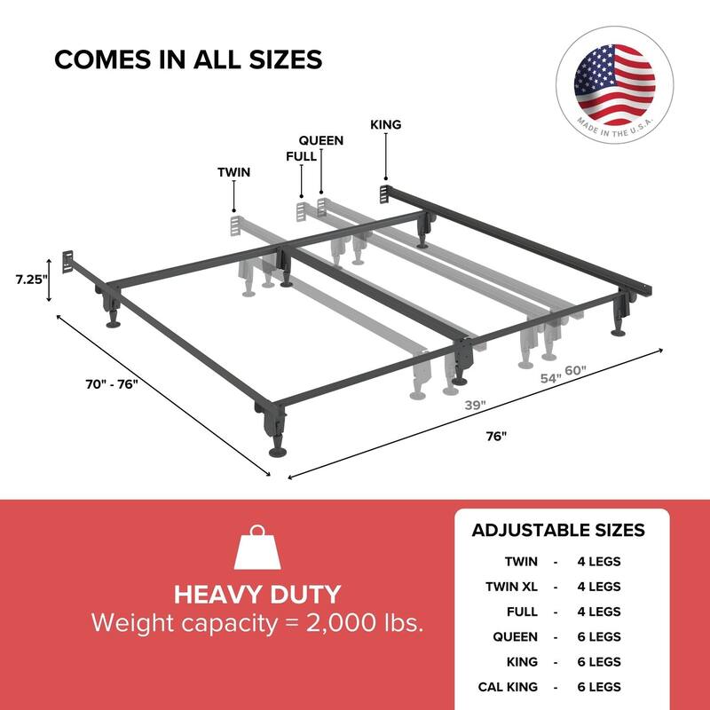 Heavy Duty Multi-Fit Bed Frame - Twin, Full, Queen, King, Cal King - Universal Rail Design