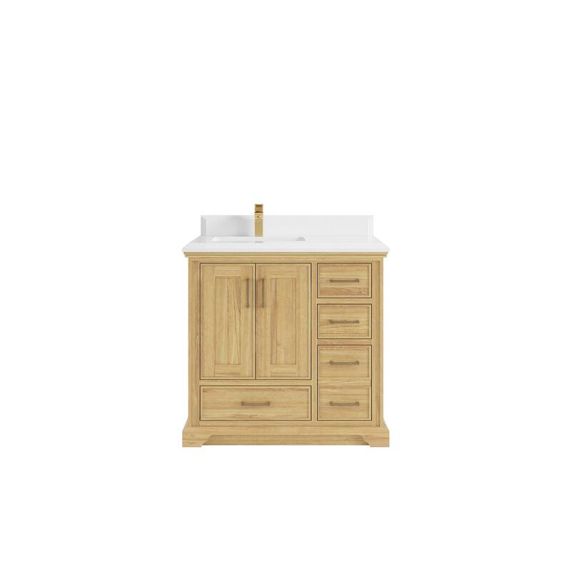 Willow Collections 36 in. W x 22 in. D Charlotte Teak Left Offset Sink Bathroom Solid Teak Vanity with Countertop