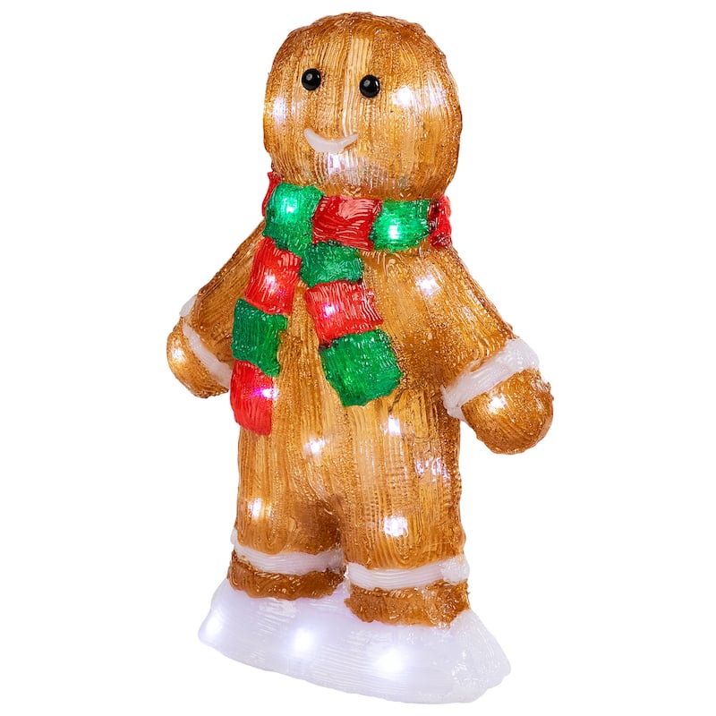14" LED Acrylic Gingerbread Man Scarf Outdoor Christmas Decoration - Brown