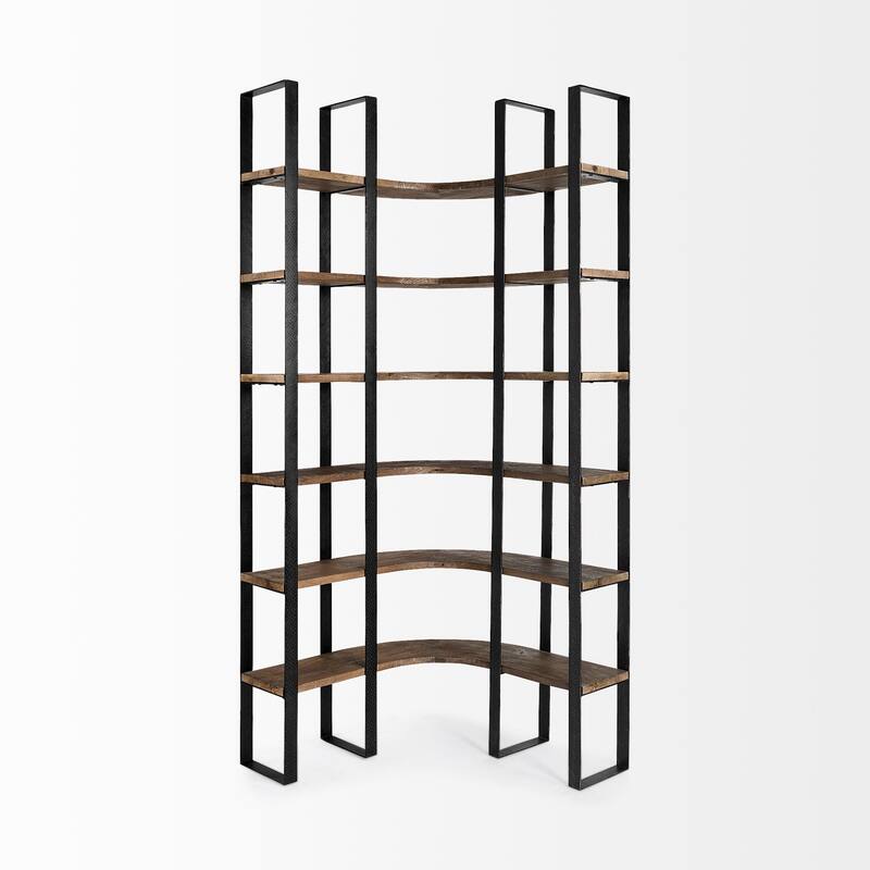 HomeRoots 90" Black And Brown Iron and Wood Six Tier Bookcase