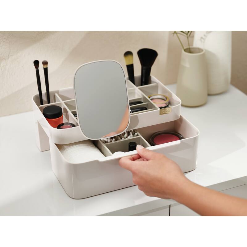 Joseph Joseph Viva Large Makeup Cosmetic Organizer with Removable Mirror - Shell