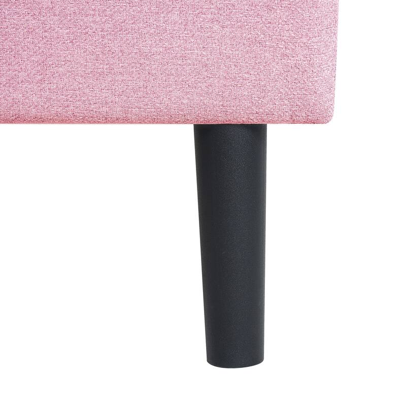 Pink Upholstered Platform Bed Frame with Tufted Linen Headboard, No Box Spring Needed, Wood Slat Support, Easy Assembly