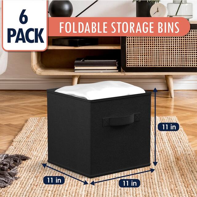 6 Pack Foldable Collapsible Storage Box Bins Shelf Basket Cube Organizer with Dual Handles -13 x 13 x 13