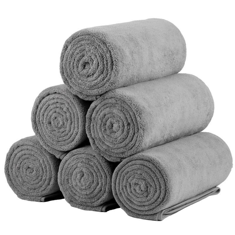 6 Pack Plush Fleece Towel Set - 6 Pack - Grey