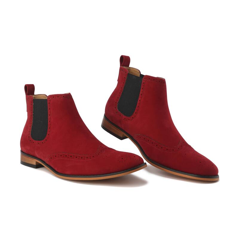Gino Vitale Mens Slip On Wing Tip Chelsea Boots   - Red - 10