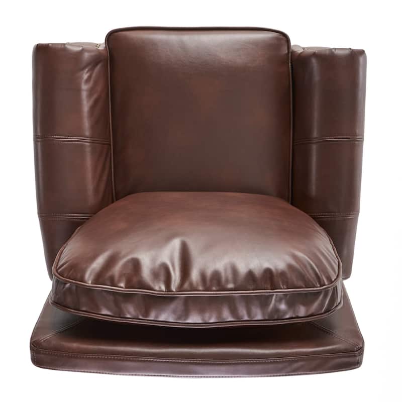 Roomfitters Push Back Recliner Chair, Classic Leather Recliner with Nailhead Trim for Living Room, Brown