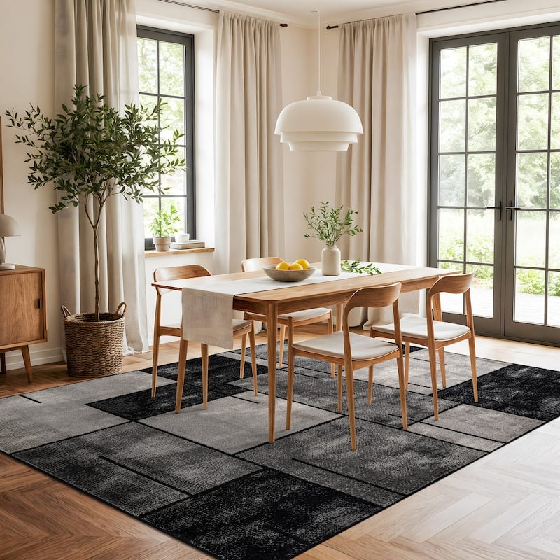 Modern Linear Area Rug for Living Room, Bedroom, or Entryway - Low Pile Indoor Rug