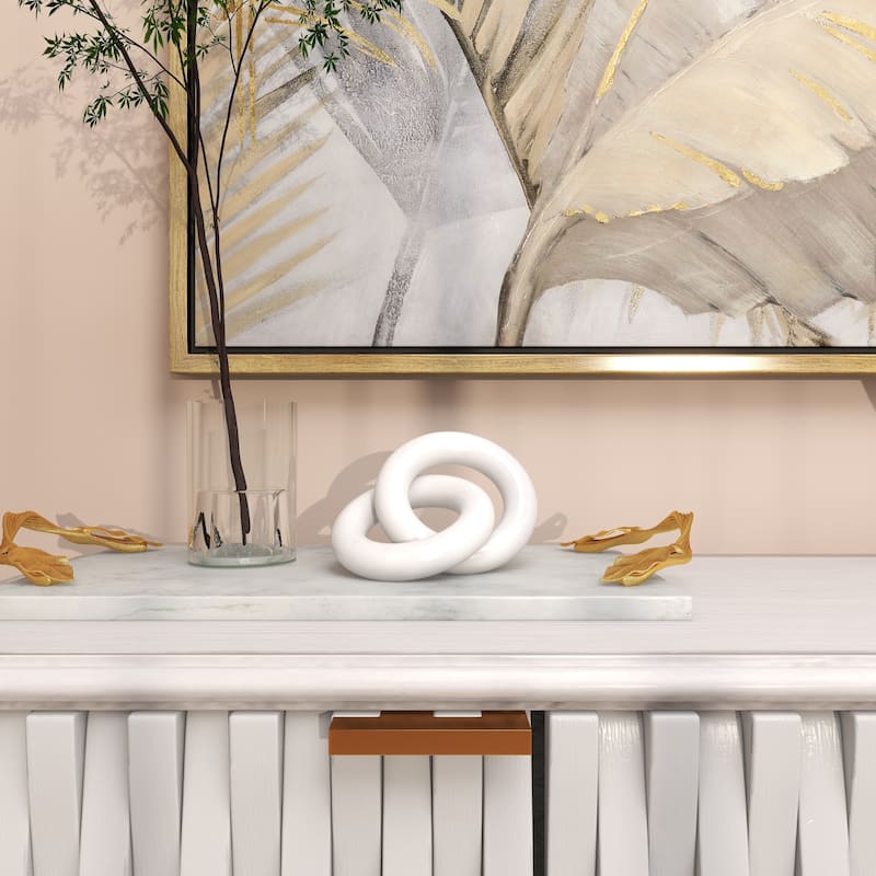Modest White Marble Geometric 2 and 3 Link Chain Sculpture - White - 7"W, 2"H