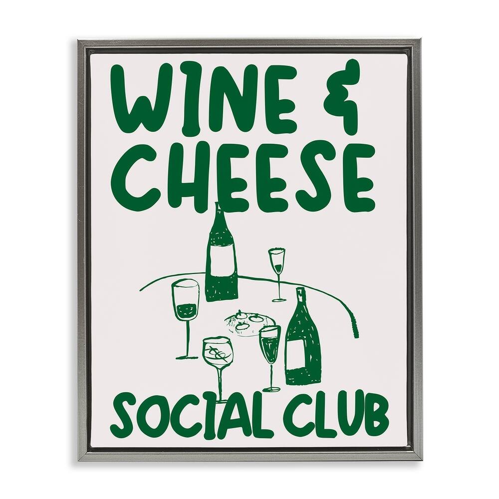 Stupell Wine & Cheese Social Club Framed Floater Canvas Wall Art Design By House of Lulu