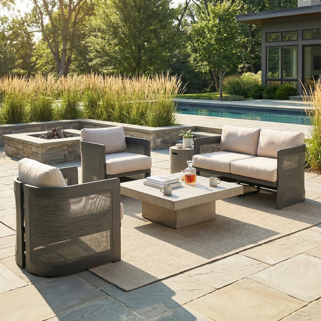 Christopher Knight Home - Modern Aluminum 3-Piece Outdoor Conversation Set with Mesh Panels and Olefin Cushions (No Table)