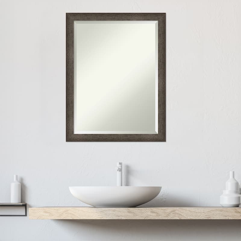 Dappled Narrow Beveled Wood Framed Bathroom Vanity Wall Mirror