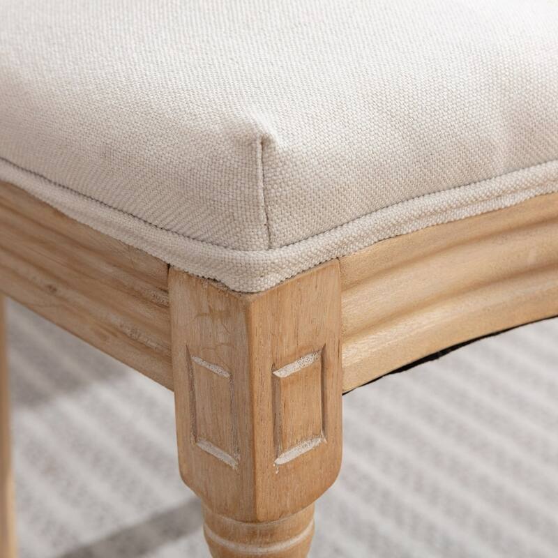 French Style Solid Wood Frame Antique Painting Linen Fabric Back Dining Chair
