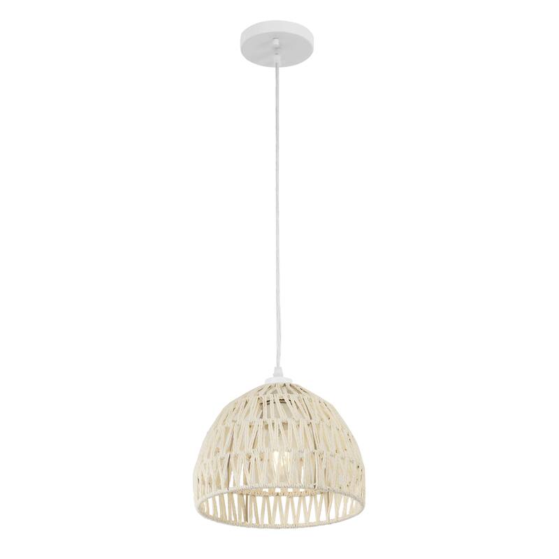 Jigu 1-Light Woven Rattan/Iron LED Pendant, by JONATHAN Y - 10.25" - Cream