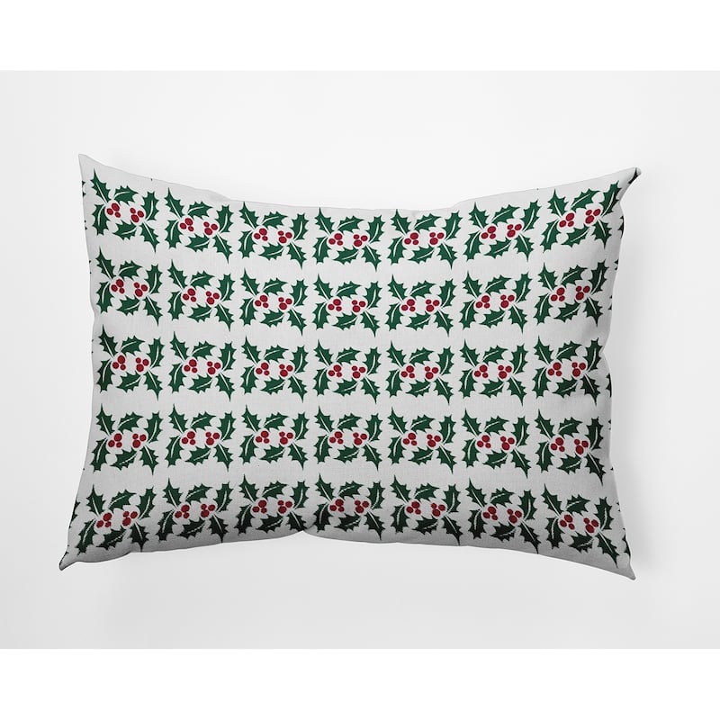 Holly Stripes Christmas/Winter Accent Pillow - 14" x 20" - Forest Green