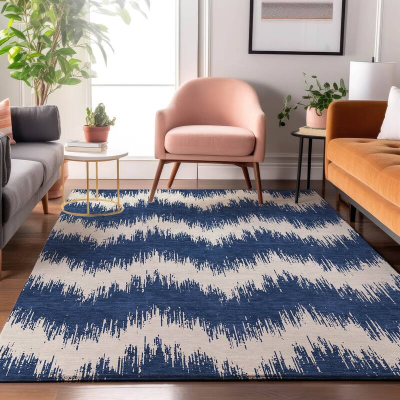 Premium Washable Super Soft Farmhouse Chevron Mayfield Rug - Navy - 10' x 14'
